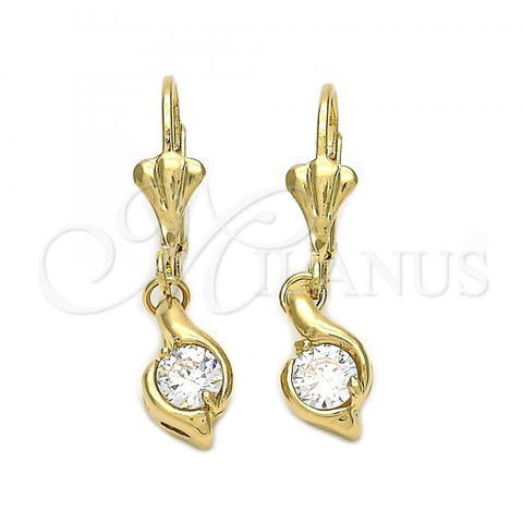 Oro Laminado Dangle Earring, Gold Filled Style with White Cubic Zirconia, Polished, Golden Finish, 5.083.012.1