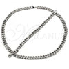 Stainless Steel Necklace and Bracelet, Miami Cuban Design, Polished,, 06.278.0002