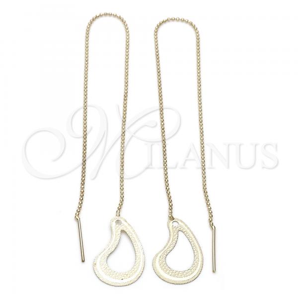 Oro Laminado Threader Earring, Gold Filled Style Teardrop Design, Golden Finish, 02.63.0635