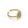 Oro Laminado Elegant Ring, Gold Filled Style Evil Eye and Sun Design, Light Blue Enamel Finish, Golden Finish, 01.213.0020