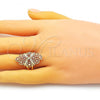 Oro Laminado Elegant Ring, Gold Filled Style Bow and Filigree Design, Diamond Cutting Finish, Golden Finish, 01.233.0027.07