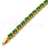 Oro Laminado Tennis Bracelet, Gold Filled Style Cluster Design, with Green and White Cubic Zirconia, Polished, Golden Finish, 03.206.0004.3.07