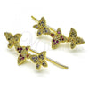 Oro Laminado Earcuff Earring, Gold Filled Style Butterfly Design, with Multicolor Micro Pave, Polished, Golden Finish, 02.210.0739.1
