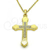 Oro Laminado Religious Pendant, Gold Filled Style Cross Design, with White Crystal, Polished, Golden Finish, 05.213.0132