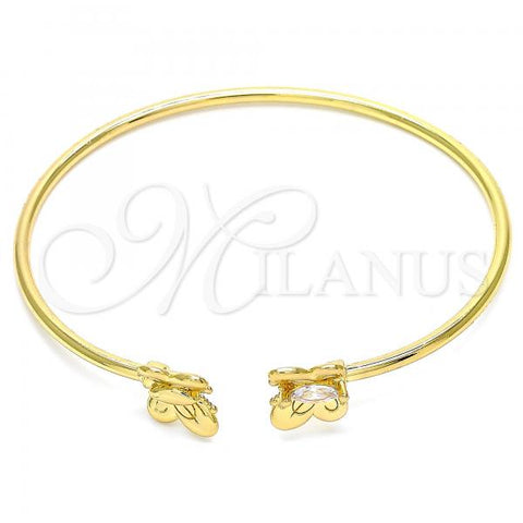 Oro Laminado Individual Bangle, Gold Filled Style Butterfly Design, with White Micro Pave, Polished, Golden Finish, 07.156.0071 (02 MM Thickness, One size fits all)