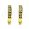 Oro Laminado Huggie Hoop, Gold Filled Style with Garnet and White Micro Pave, Polished, Golden Finish, 02.195.0104.2.20