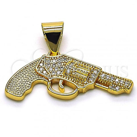 Oro Laminado Fancy Pendant, Gold Filled Style with White Micro Pave, Polished, Golden Finish, 05.342.0127