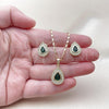 Oro Laminado Earring and Pendant Adult Set, Gold Filled Style Teardrop and Cluster Design, with Green and White Cubic Zirconia, Polished, Golden Finish, 10.196.0197