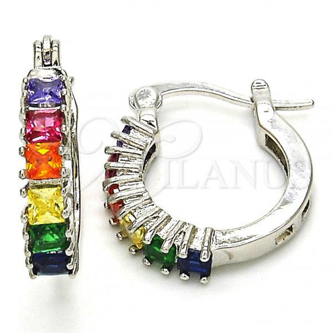 Rhodium Plated Small Hoop, with Multicolor Cubic Zirconia, Polished, Rhodium Finish, 02.210.0280.9.15