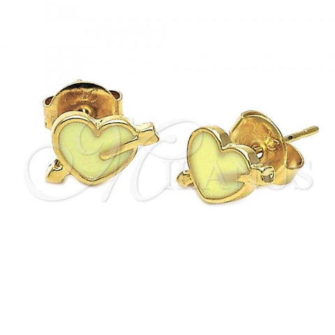 Oro Laminado Stud Earring, Gold Filled Style Heart Design, Yellow Enamel Finish, Golden Finish, 02.64.0284 *PROMO*