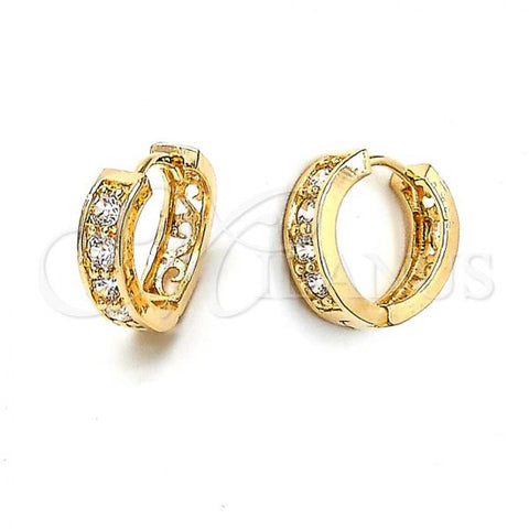 Oro Laminado Huggie Hoop, Gold Filled Style with White Cubic Zirconia, Polished, Golden Finish, 5.131.007.1