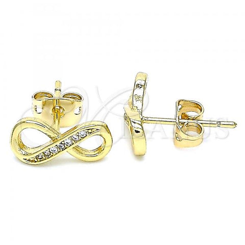 Oro Laminado Stud Earring, Gold Filled Style Infinite Design, with White Micro Pave, Polished, Golden Finish, 02.342.0109