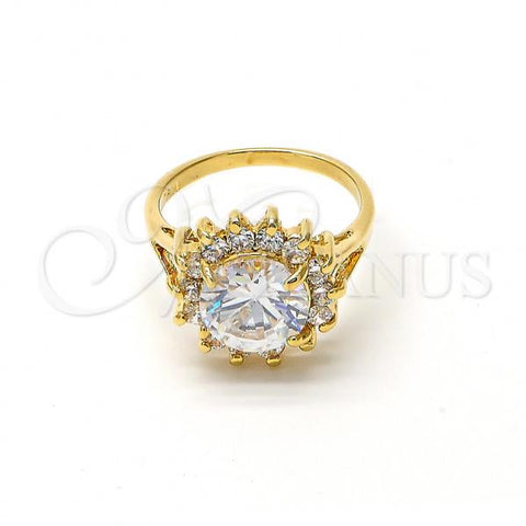 Oro Laminado Multi Stone Ring, Gold Filled Style Cluster Design, with White Cubic Zirconia, Polished, Golden Finish, 5.176.054.08 (Size 8)