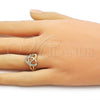 Oro Laminado Multi Stone Ring, Gold Filled Style Heart Design, with White Cubic Zirconia, Polished, Golden Finish, 01.310.0045