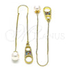Oro Laminado Threader Earring, Gold Filled Style with Multicolor Micro Pave, Polished, Golden Finish, 02.210.0809.1