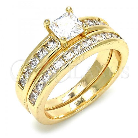 Oro Laminado Wedding Ring, Gold Filled Style Duo Design, with White Cubic Zirconia, Polished, Golden Finish, 01.284.0032.08 (Size 8)