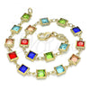 Oro Laminado Fancy Anklet, Gold Filled Style with Multicolor Cubic Zirconia, Polished, Golden Finish, 03.326.0002.1.10