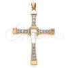 Oro Laminado Religious Pendant, Gold Filled Style Cross Design, with Cubic Zirconia, Golden Finish, 05.195.0021