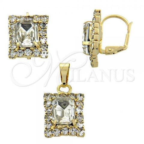 Oro Laminado Earring and Pendant Adult Set, Gold Filled Style with White Cubic Zirconia, Polished, Golden Finish, 10.122.0004