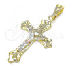 Oro Laminado Religious Pendant, Gold Filled Style Crucifix Design, Polished, Tricolor, 05.351.0184