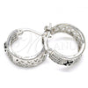 Rhodium Plated Small Hoop, Heart Design, with Black and White Cubic Zirconia, Polished, Rhodium Finish, 02.210.0297.6.20