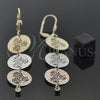 Oro Laminado Long Earring, Gold Filled Style Flower Design, Matte Finish, Tricolor, 5.118.016