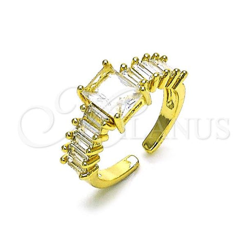 Oro Laminado Multi Stone Ring, Gold Filled Style Baguette Design, with White Cubic Zirconia, Polished, Golden Finish, 01.341.0107