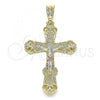Oro Laminado Religious Pendant, Gold Filled Style Crucifix Design, Polished, Tricolor, 05.351.0181.1