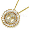Oro Laminado Pendant Necklace, Gold Filled Style Initials Design, with White Cubic Zirconia, Polished, Golden Finish, 04.210.0013.20