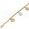 Oro Laminado Charm Bracelet, Gold Filled Style San Benito Design, Diamond Cutting Finish, Tricolor, 03.351.0025.07