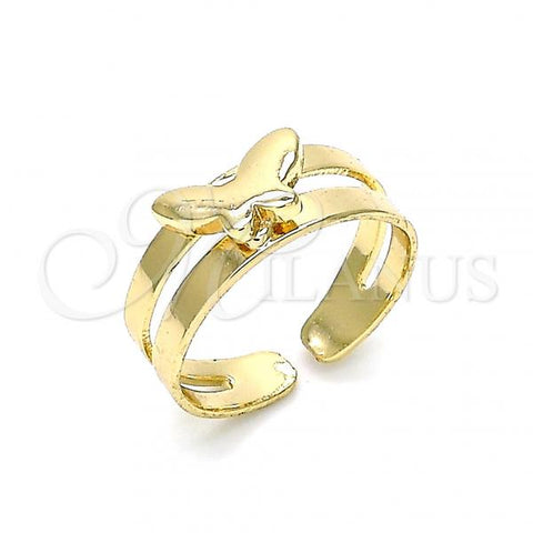 Oro Laminado Toe Ring, Gold Filled Style Butterfly Design, Polished, Golden Finish, 01.233.0023 (One size fits all)