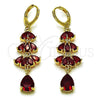 Oro Laminado Long Earring, Gold Filled Style Teardrop Design, with Garnet Cubic Zirconia, Polished, Golden Finish, 02.323.0110