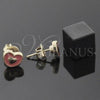Oro Laminado Stud Earring, Gold Filled Style Heart Design, Orange Enamel Finish, Golden Finish, 02.64.0350 *PROMO*