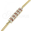 Oro Laminado Fancy Bracelet, Gold Filled Style Leaf Design, with Garnet and White Cubic Zirconia, Polished, Golden Finish, 03.63.2155.08