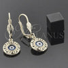 Oro Laminado Dangle Earring, Gold Filled Style Evil Eye Design, Blue Resin Finish, Golden Finish, 5.039.015