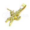 Oro Laminado Religious Pendant, Gold Filled Style Angel Design, Diamond Cutting Finish, Golden Finish, 5.183.001