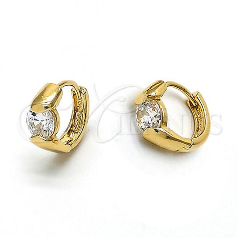 Oro Laminado Huggie Hoop, Gold Filled Style with White Cubic Zirconia, Polished, Golden Finish, 5.132.024.1