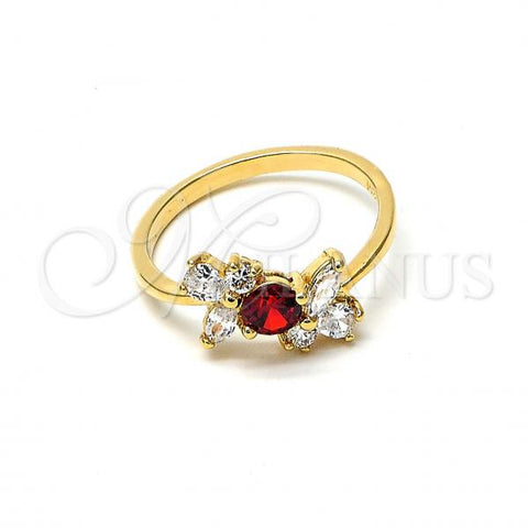 Oro Laminado Multi Stone Ring, Gold Filled Style Bow Design, with Garnet and White Cubic Zirconia, Polished, Golden Finish, 5.172.030.09 (Size 9)