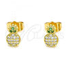 Oro Laminado Stud Earring, Gold Filled Style Pineapple Design, with White and Green Cubic Zirconia, Polished, Golden Finish, 02.310.0030