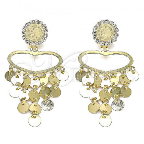 Oro Laminado Long Earring, Gold Filled Style with White Crystal, Polished, Golden Finish, 02.331.0058