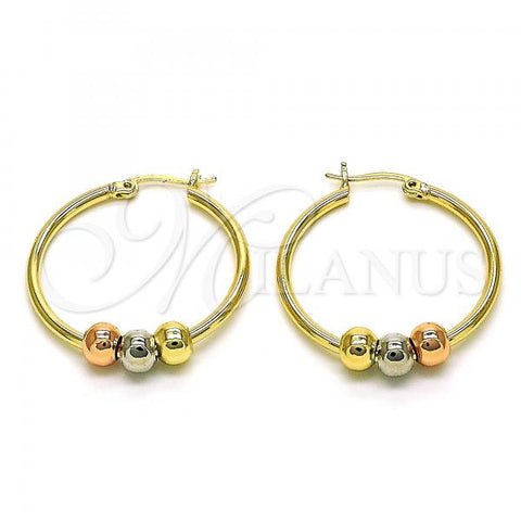 Oro Laminado Medium Hoop, Gold Filled Style Ball Design, Polished, Tricolor, 02.213.0445.30