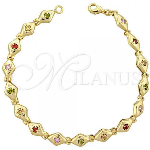 Oro Laminado Fancy Bracelet, Gold Filled Style with Multicolor Cubic Zirconia, Polished, Golden Finish, 5.026.014