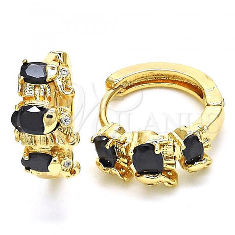 Oro Laminado Huggie Hoop, Gold Filled Style Elephant Design, with Black and White Cubic Zirconia, Polished, Golden Finish, 02.210.0160.8.15