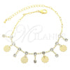 Oro Laminado Charm Bracelet, Gold Filled Style Leaf Design, with White Cubic Zirconia, Polished, Golden Finish, 03.63.1282.10