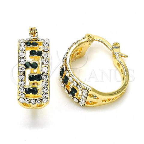 Oro Laminado Small Hoop, Gold Filled Style with Green and White Crystal, Polished, Golden Finish, 02.100.0077.2.15
