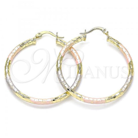 Oro Laminado Medium Hoop, Gold Filled Style Diamond Cutting Finish, Tricolor, 02.213.0243.40