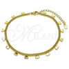 Oro Laminado Fancy Anklet, Gold Filled Style Heart and Miami Cuban Design, Polished, Golden Finish, 03.213.0365.10