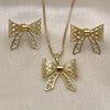 Oro Laminado Earring and Pendant Adult Set, Gold Filled Style Bow and Filigree Design, Diamond Cutting Finish, Golden Finish, 10.341.0006