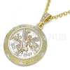 Oro Laminado Religious Pendant, Gold Filled Style Centenario Coin and Angel Design, Polished, Tricolor, 05.351.0146