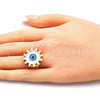 Oro Laminado Elegant Ring, Gold Filled Style Evil Eye and Sun Design, White Enamel Finish, Golden Finish, 01.313.0005 (One size fits all)